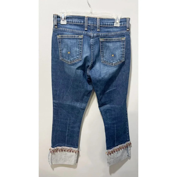 Vtg Y2K Womens Blue Fringe Gems Capri Crop Denim Jeans 8 Hamilton Dungaree - Picture 3 of 13
